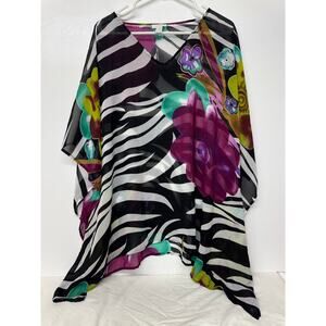 Chico’s size large/extra large 100% polyester melted floral poncho